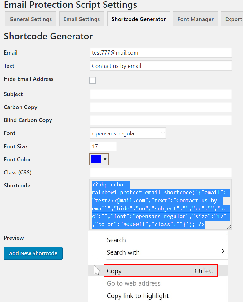 Shortcode Generator